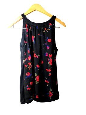 EXPRESS -WOMENS HALTER BLACK FLORAL LINE BACK BUTTON CLOSURE TOP SIZE SMALL